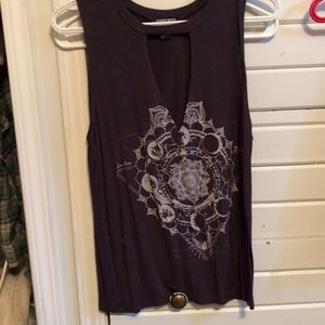 Loose fitting tank. Moons and mandalas. Dark grey